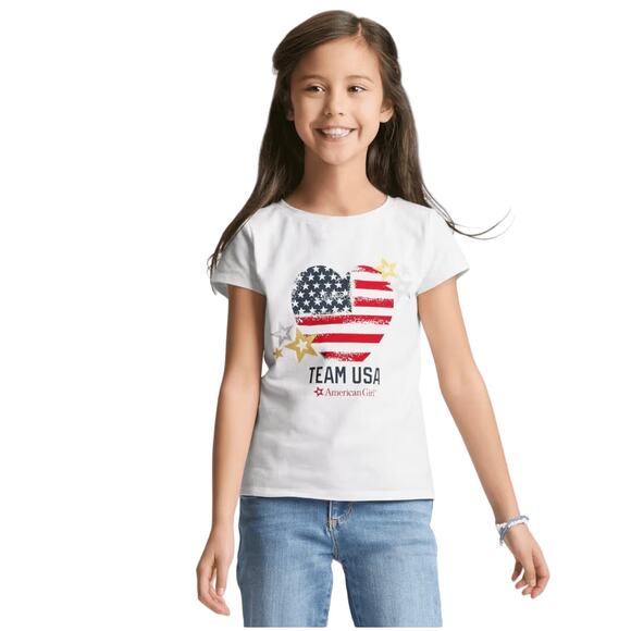 NEW American Girl Team USA T-SHIRT For GIRLS XL 18/20 TEE Patriotic Heart Flag - Picture 6 of 7